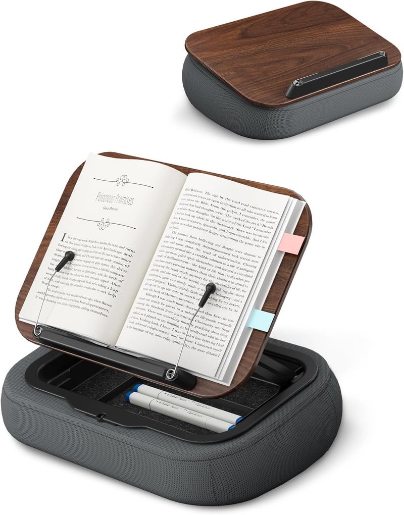 Viozon Lap Book Pillow Stand with Storage, Adjustable Beanbag Reading Pillow with Dark Wood Panel, Multi-Angle Book Holder for Hands-Free Reading in Bed or Sofa,Book Lover Essential,Soft Cushion - Image 1